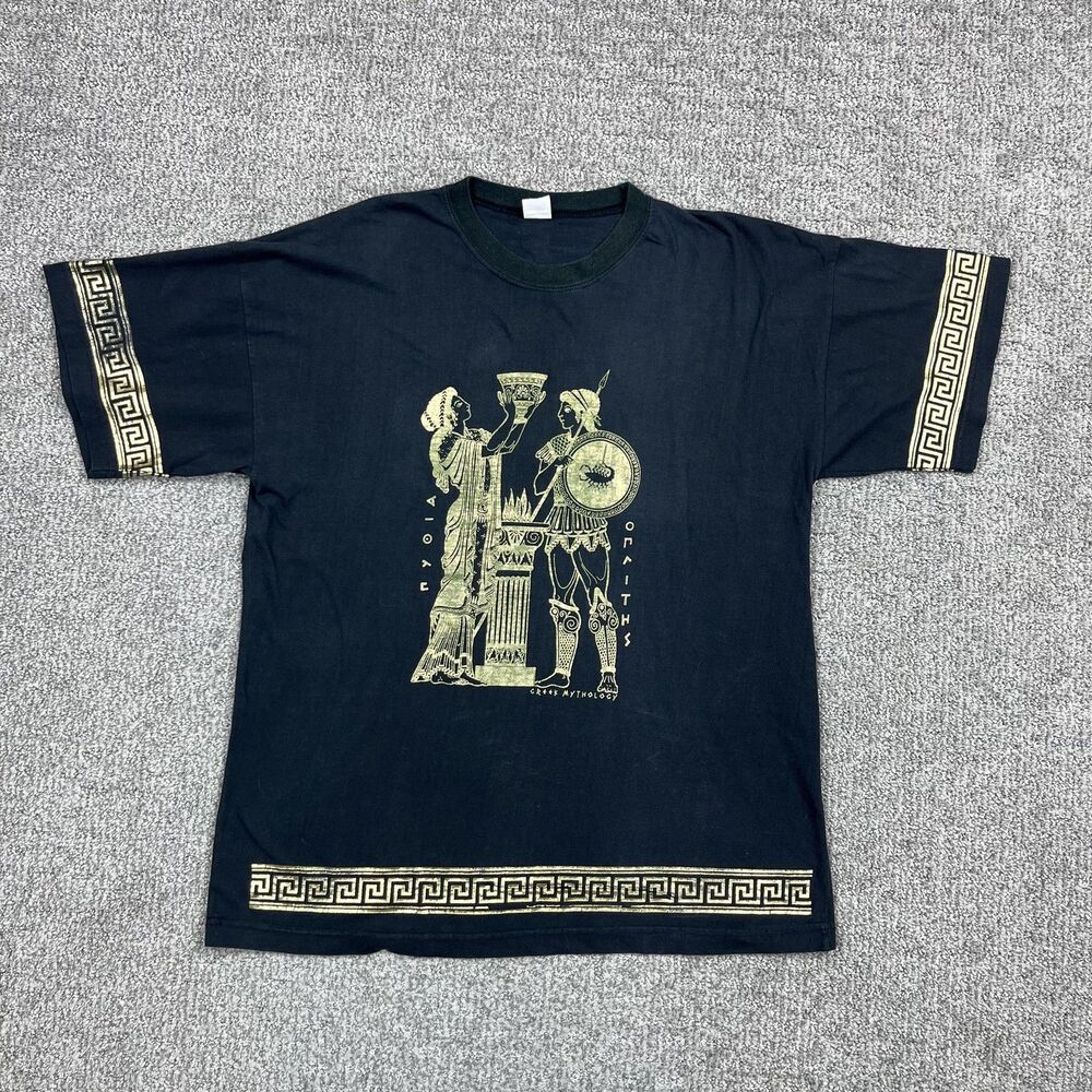 Vintage Greek Mythology Shirt Adult Medium Black Gold Graphic Tee Retro 90s